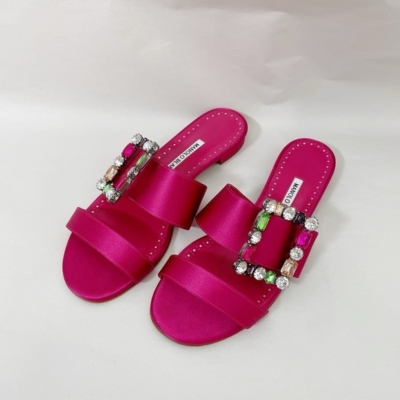 Like New MANOLO BLAHNIK Crystal Verda Satin Sandals - Picture 7 of 10